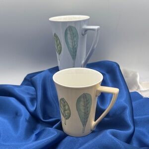 Portmeirion Botanical Leaf Mugs in Cream and Light Blue